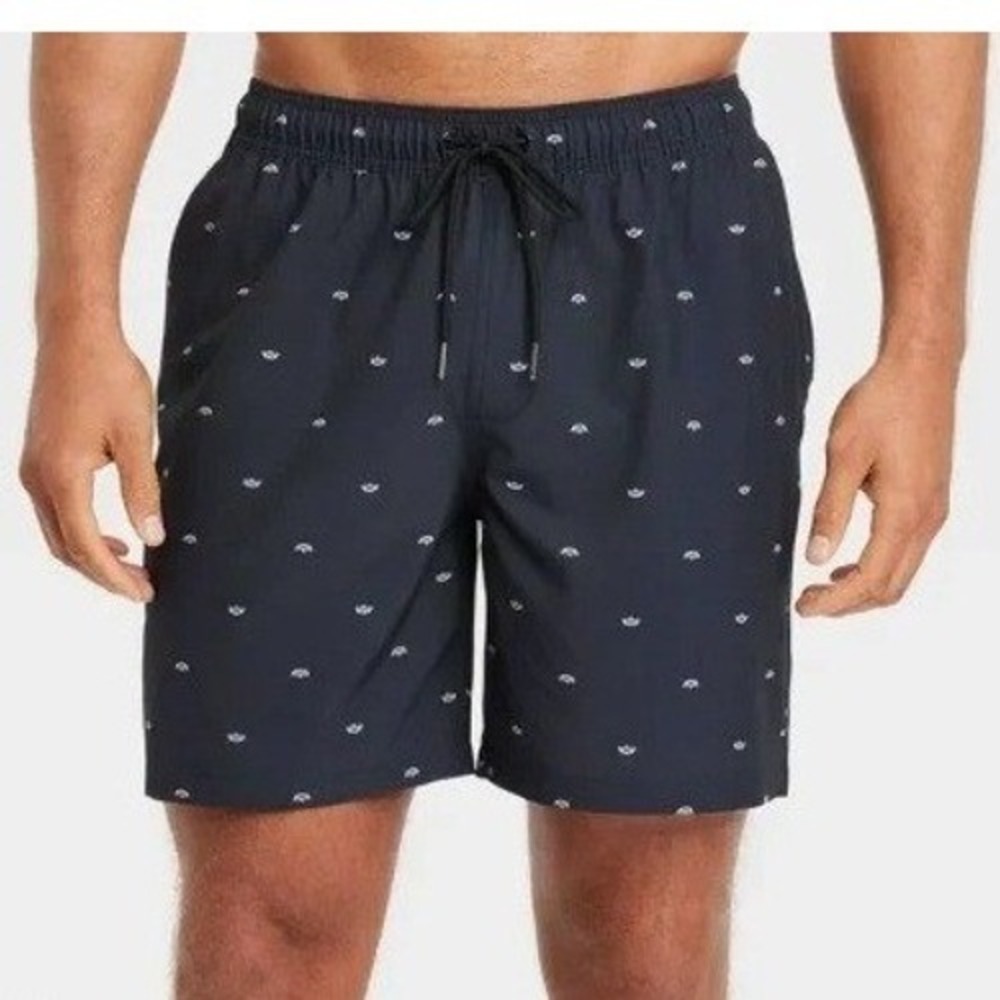 Goodfellow &‎ Co Mens XL Swim Trunks Navy Blue Paper Boat Print 7" Inseam NWT